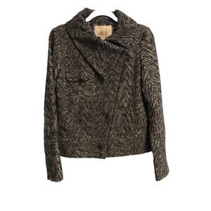 BKE Womens Coat Medium‎ Wool Blend Button Up Pocket Blazer Peacoat Animal Print